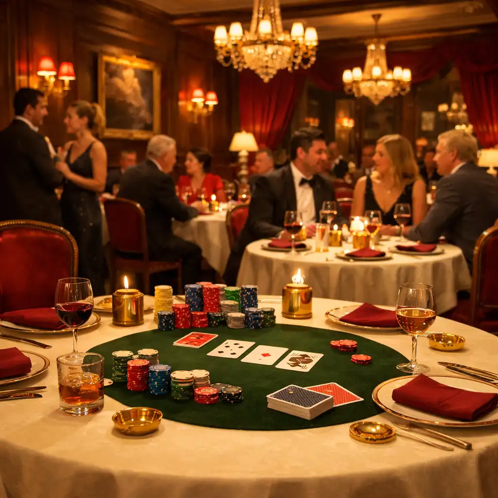 Table de poker élégante dressée dans le restaurant Arveenique