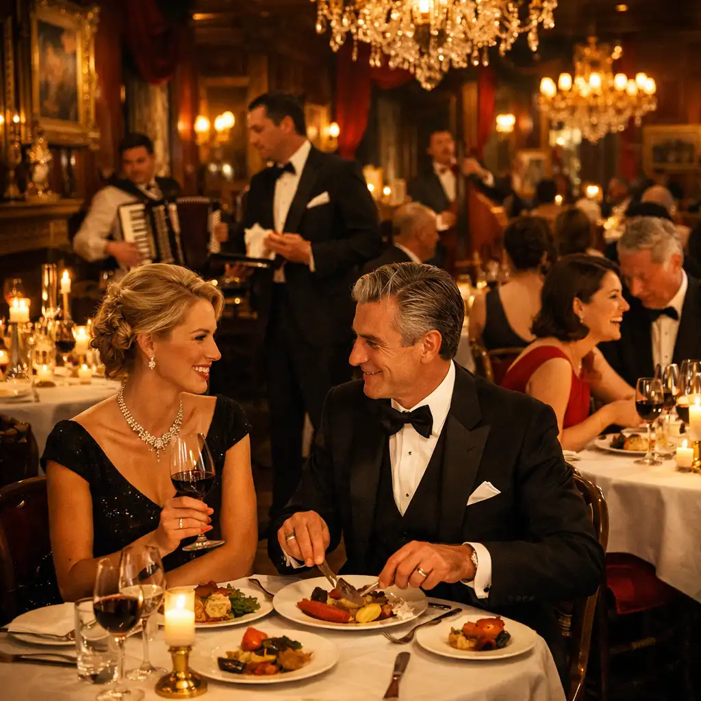 Vue d’ensemble d’une soirée thématique passée chez Arveenique avec invités et décor lumineux.